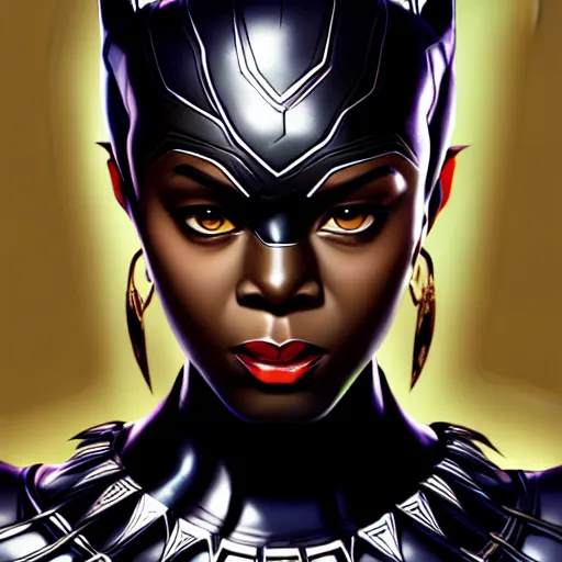 Prompt: portrait of woman black panther character, confident pose, sharp focus, illustration, highly detailed, concept art, matte, trending on artstation, anime, comics, marvel, art by wlop and artgerm and greg rutkowski, h 6 4 0