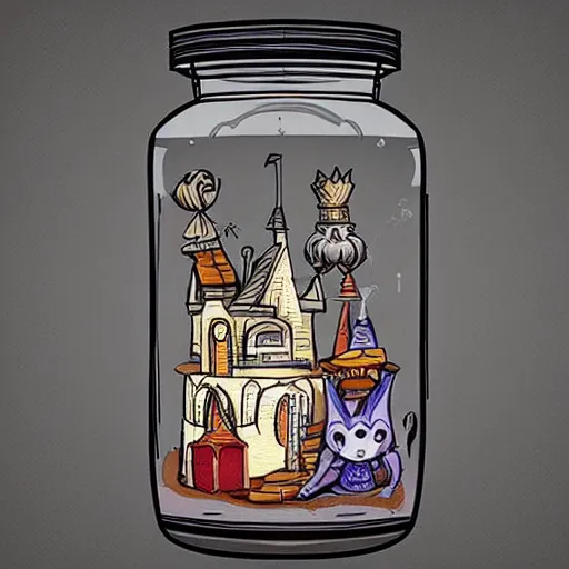 Image similar to a kingdom in a jar, beautiful stylised cartoon 3 d art