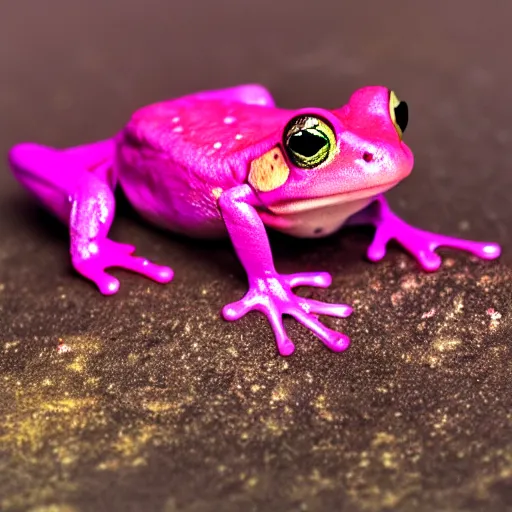 macro photo of a neon pink frog