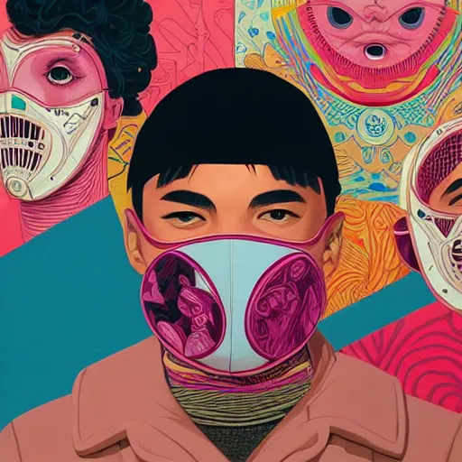 Image similar to portrait of people with sanitary mask, Tristan Eaton, artgerm, Victo Ngai, RHADS, ross draws