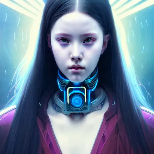 Prompt: portrait painting of cyberpunk olivia hye from loona, ultra realistic, concept art, intricate details, eerie, highly detailed, photorealistic, octane render, 8 k, unreal engine. art by artgerm and greg rutkowski and magali villeneuve and alphonse mucha