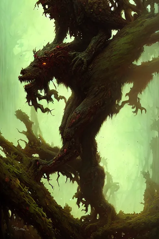 Image similar to tree beast by bayard wu, anna podedworna, gaston bussiere, greg rutkowski