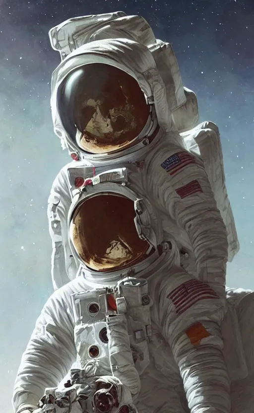 Image similar to a beautiful artwork portrait of an astronaut on the moon, by greg rutkowski and jesper ejsing and raymond swanland, featured on artstation, wide angle, vertical orientation