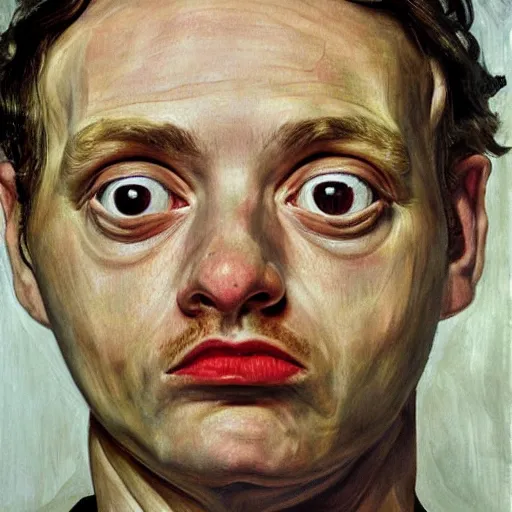 Image similar to high quality high detail painting by lucian freud, hd, high ranking general, big eyes, alizarin crimson, photorealistic lighting