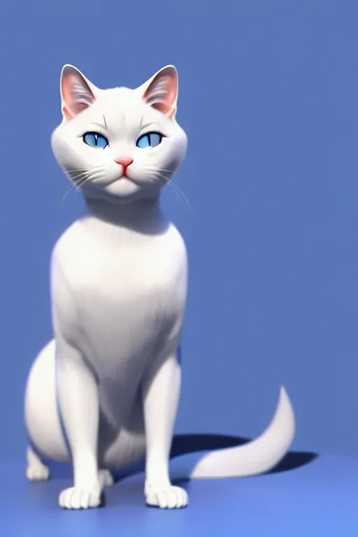 Image similar to a white cat with blue eyes wearing a red formal overcoat, hyperrealistic, concept art, octane render, unreal engine 5, realistic and defined face, profile picture, digital art, pixar and disney style, symmetrical, high quality, highly detailed, high coherence, path traced, house background, low contrast, beautiful, elegant clothes