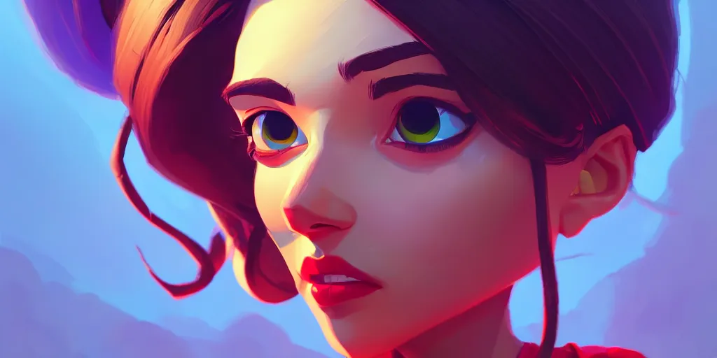 Image similar to low angle portrait of tiazinha, tepainting concept Blizzard pixar maya engine on stylized background splash comics global illumination lighting artstation lois van baarle, ilya kuvshinov, rossdraws