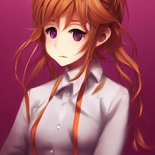 Image similar to full headshot portrait of Monika from Doki Doki Literature Club, drawn by WLOP, by Avetetsuya Studios, anime manga panel, trending on artstation