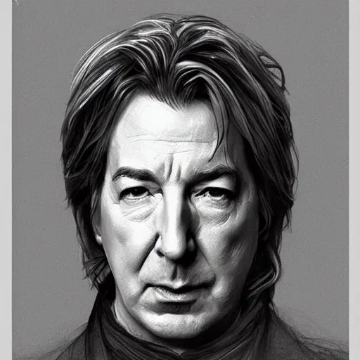 Image similar to amazing lifelike award winning pencil illustration of Alan rickman trending on art station artgerm Greg rutkowski alphonse mucha cinematic