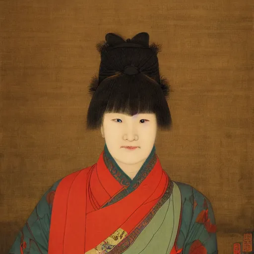 Prompt: portrait painting of the last living gam by wu daozi, tang yin