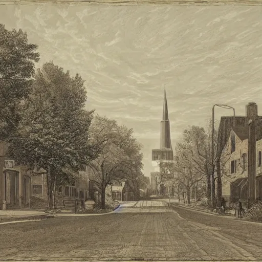 Prompt: view of the world from main street newark valley n. y., saul steinburg, drawing,