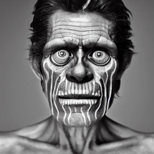 Prompt: a close - up portrait photo of willem dafoe frog by erwin olaf, make - up art and styling by takahashi murakami