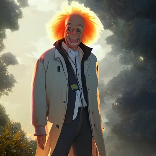 Prompt: doc brown!!!! as arielle the mermaid, studio ghibli, pixar and disney animation, sharp, rendered in unreal engine 5, anime key art by greg rutkowski, bloom, dramatic lighting