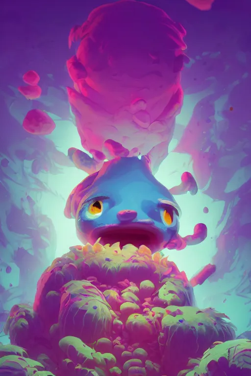 Image similar to smurf ghost creature animal sushi cristal very big eye roots cactus elemental flush of force nature micro world fluo fishscale, behance hd by jesper ejsing, by rhads, makoto shinkai and lois van baarle, ilya kuvshinov, rossdraws radiating a glowing aura global illumination ray tracing hdr