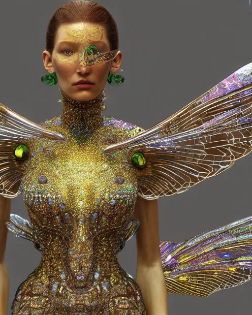 Prompt: a highly detailed metahuman 4 k close up render of an alien goddess bella hadid monument dragonfly in iris van herpen dress schiaparelli in diamonds crystals swarovski and jewelry iridescent in style of alphonse mucha gustav klimt trending on artstation made in unreal engine 4