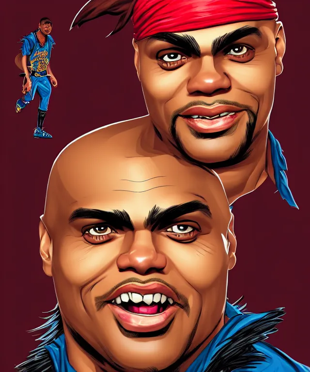 Image similar to fantasy comic style portrait of ( 1 9 9 2 charles barkley ) as a pirate, digital illustration by ken taylor and sana takeda, hd, 4 k, intricate, highly detailed!!, character design, cover art, award winning