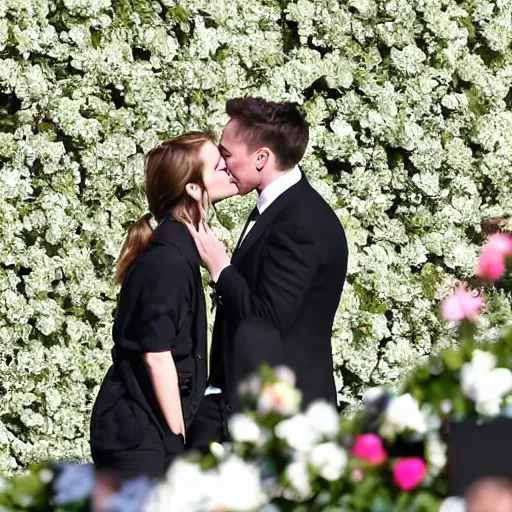 Image similar to emma watson and elon musk kissing at the funeral 4k photography