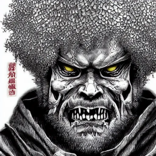 Prompt: a stunning depiction of an undead bob ross by kentaro miura, hyper - detailed masterpiece