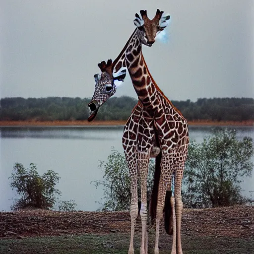 Image similar to a portra 800 photograph of a hybrid between a giraffe and a swan