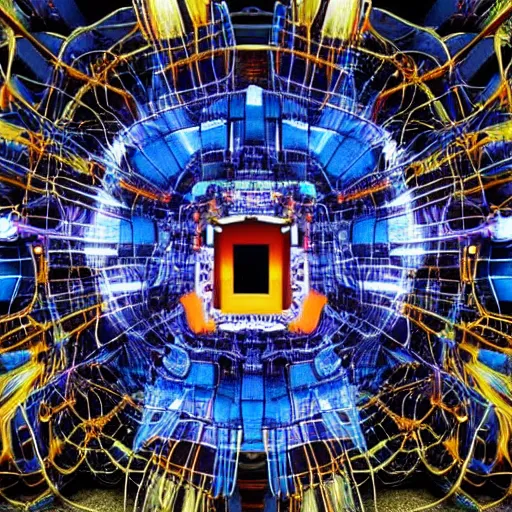 Image similar to of demons crawling out of the Large Hadron Collider at Cern carrying interdimensional technologies with them 8k extremely high level of detail