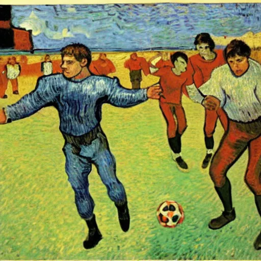 Image similar to Tom Cruise playing football by Van Gogh