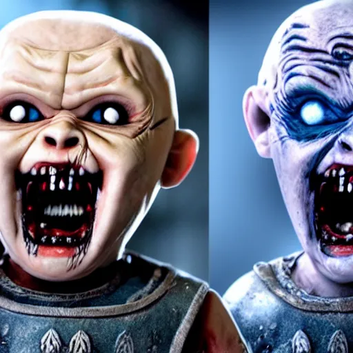 Prompt: screaming chucky doll as the white walkers on game of thrones octane render