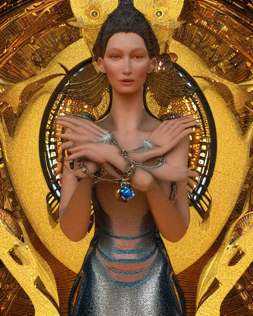 Image similar to a highly detailed metahuman 4 k close up render of an alien goddess bella hadid monument nataraja in iris van herpen dress schiaparelli in diamonds crystals swarovski and jewelry iridescent in style of alphonse mucha gustav klimt trending on artstation made in unreal engine 4