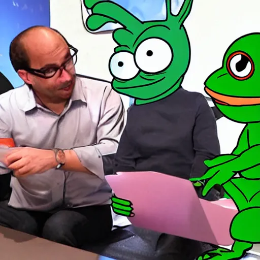 Prompt: smart pepe teaching others