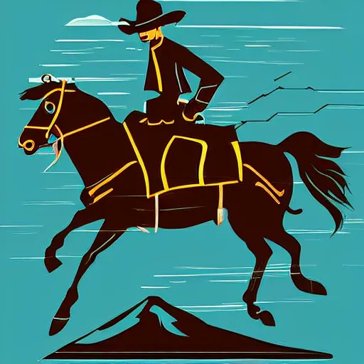 Image similar to digital illustration cowboy on the range, beautiful New Mexico landscape, Art Deco, dark deco, animated series, by Eric Radomski