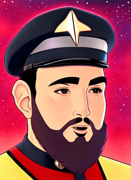 Image similar to cute star trek officer fidel castro, natural lighting, path traced, highly detailed, high quality, digital painting, by don bluth and ross tran and studio ghibli and alphonse mucha, artgerm