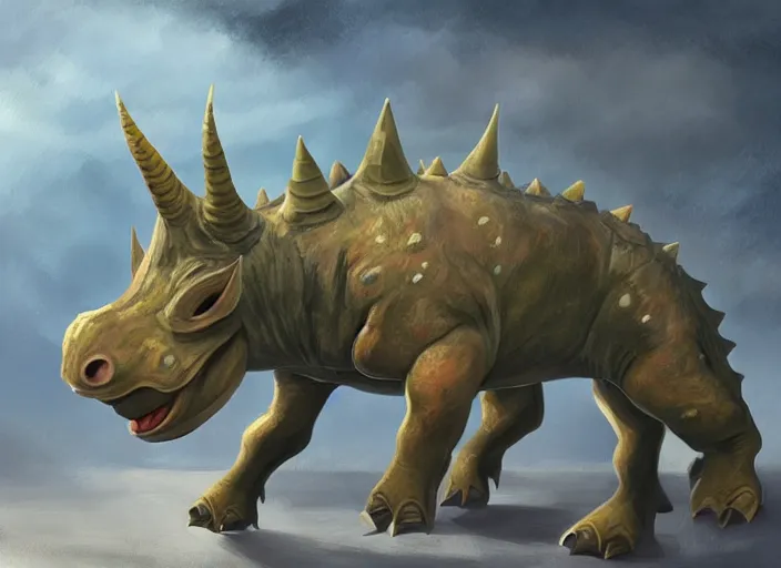 Image similar to character design for a cute triceratops made by cookies for kids game, oil painting by jama jurabaev, extremely detailed, brush hard, artstation, for aaa game, high quality, brush stroke