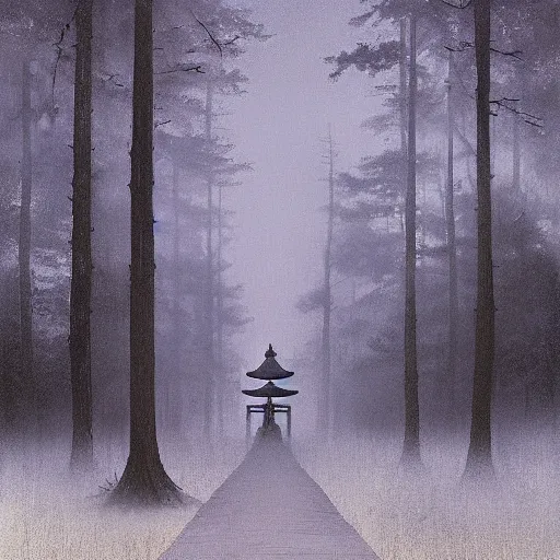 Prompt: Japanese Torii in a forest ,night , by Grzegorz Rutkowski,by Grzegorz Rutkowski,by Grzegorz Rutkowski