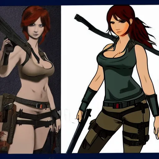 Prompt: concept art illustration of christina hendricks as lara croft anime protagonist