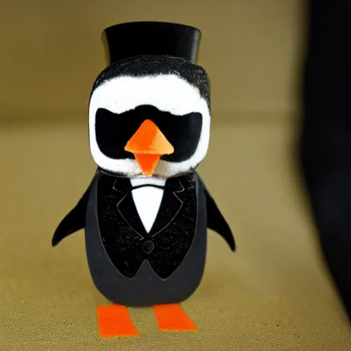 Prompt: a photo of a penguin in a tuxedo and top hat, highly detailed, photorealistic