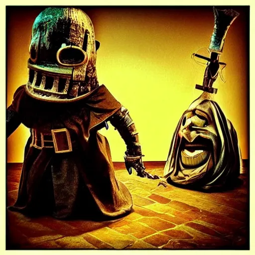 Image similar to “Mr Potato Head as a Dark Souls boss”