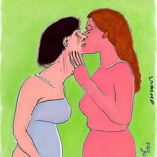 Image similar to bill plympton art of two women kissing