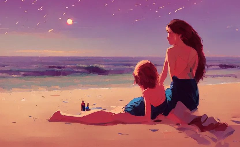 Image similar to a night at the beach when you were young by Atey Ghailan and Michael Garmash