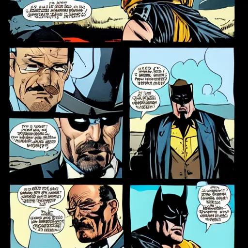 Prompt: a wild west duel between batman and Walter white, black and white