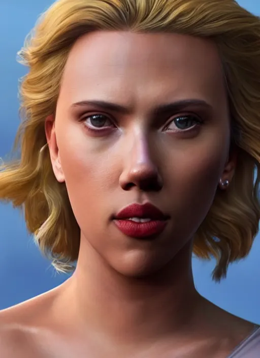 Image similar to a beautiful portrait of Scarlett Johansson as Dwayne the rock Johnson !dream Madison Beer as a video game character, digital art, unreal engine, unreal engine render, blender render, render, 4k, coherent