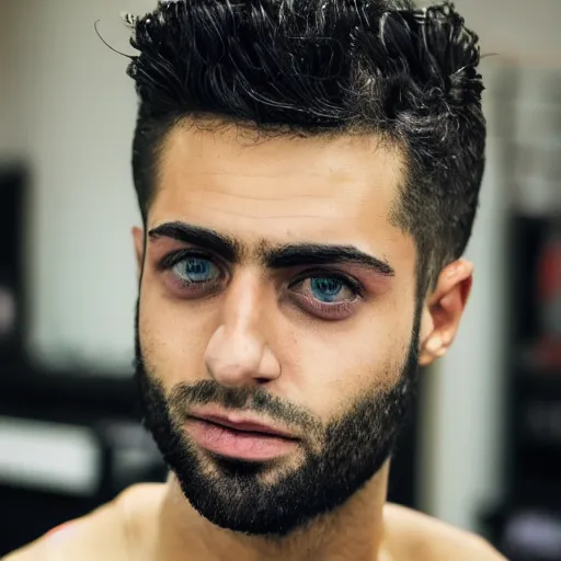 Image similar to a closeup shot of handsome esfand from twitch, gigachad, strong jawline, photorealism, 8k