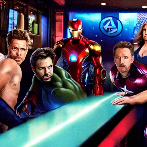 Prompt: The Avengers at a bar