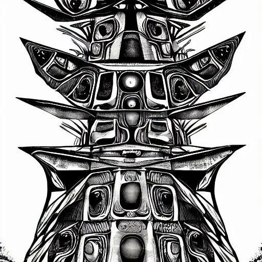 Prompt: detailed digital art of precolombine totem by tim burton inspired