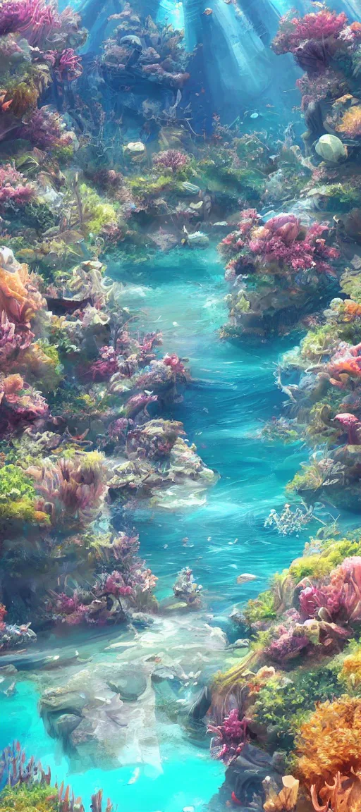 Image similar to underwater paradise, digital painting, artstation