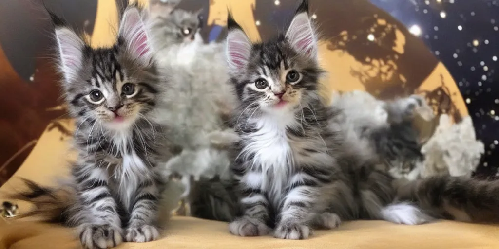 Image similar to a 3 d rendered movie still maine coon kitten descendant 1 million in the future. kitten wears a spacesuit, and explores cosmos in a space ship with a cat tree. science fiction blockbuster movie kittens rule the world or what's on tv? kittens!, lightyear ( film, 2 0 2 2 ) computer - animated science fiction action - adventure.