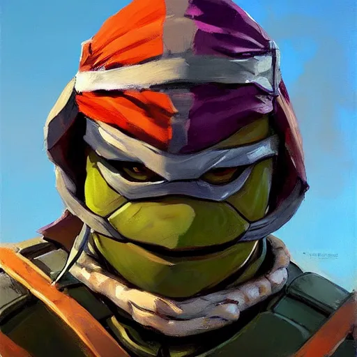 Image similar to greg manchess portrait painting of armored donatello of tmnt as overwatch character, medium shot, asymmetrical, profile picture, organic painting, sunny day, matte painting, bold shapes, hard edges, street art, trending on artstation, by huang guangjian and gil elvgren and sachin teng