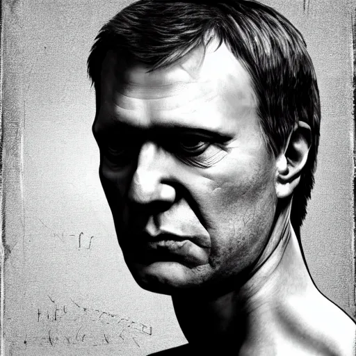 Image similar to Bodyhorror portrait by H.R.Giger of Alexei Navalny who became a degenerate horror Abomination, photo-realistic, color image, 2K, highly detailed