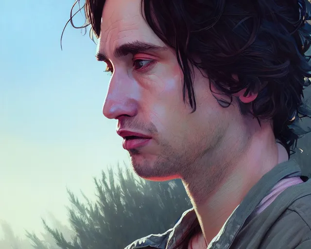 Image similar to highly detailed portrait of jeff buckley, in gta v, stephen bliss, unreal engine, fantasy art by greg rutkowski, loish, rhads, ferdinand knab, makoto shinkai and lois van baarle, ilya kuvshinov, rossdraws, tom bagshaw, global illumination, radiant light, detailed and intricate environment