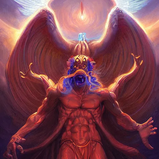 Image similar to demon opening a portal to heaven by magali villeneuve and by wlop