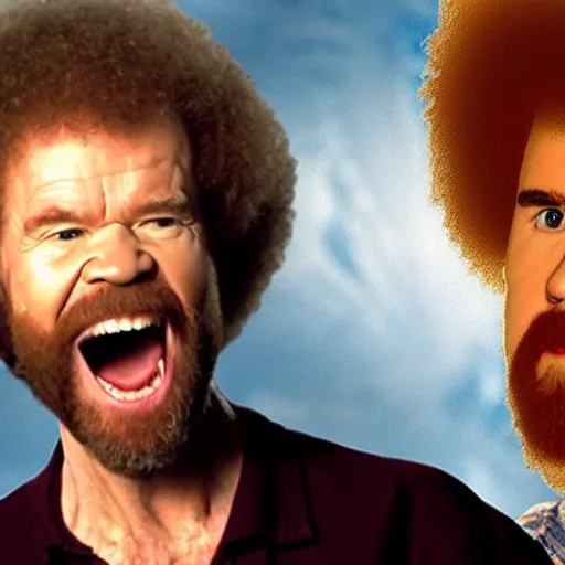 Prompt: angry bob ross screaming at jessie pinkman