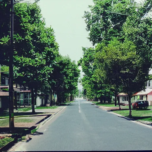 Prompt: a photograph of a suburban street during summer, trending on tumblr, 2 0 0 6, taken with a disposable camera