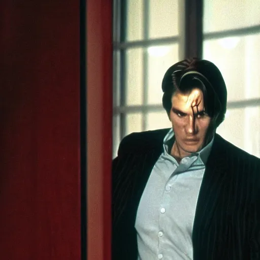 Image similar to Viktor Yushchenko as the American Psycho, cinematic still